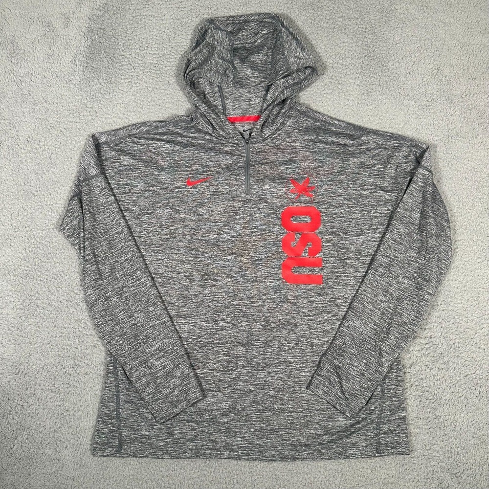 Ohio State Buckeyes Shirt‎ Womens Large Gray Nike Dri-Fit 1/4 Zip Hooded Element